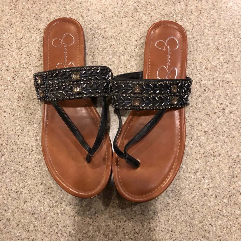 Jessica Simpson black jeweled sandal